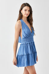 Halter Neck Smocked Ruffle Dress