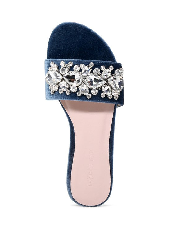 Sally Women's Blue Flat Embellished Sandals - Brenlee The  Boutique 