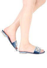 Sally Women's Blue Flat Embellished Sandals - Brenlee The  Boutique 