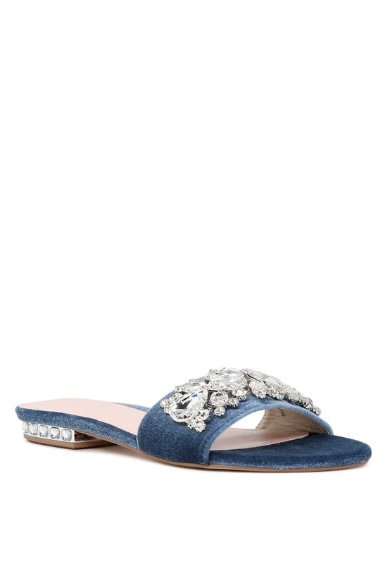 Sally Women's Blue Flat Embellished Sandals - Brenlee The  Boutique 