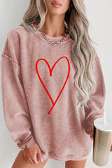 Heart Round Neck Dropped Shoulder Sweatshirt - Brenlee The  Boutique 