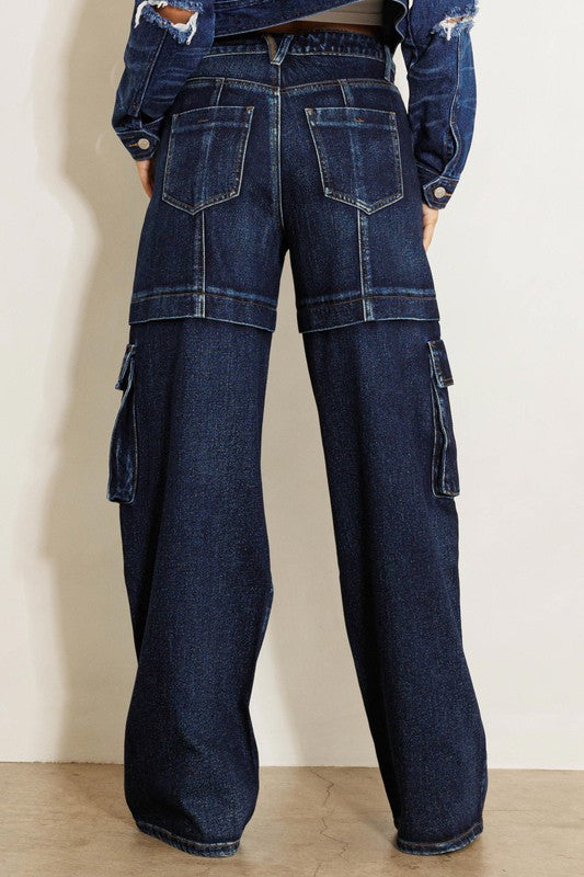 Cargo Pocket Wide Jeans - Brenlee The  Boutique 