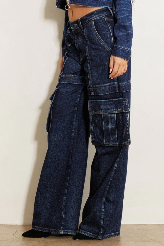 Cargo Pocket Wide Jeans - Brenlee The  Boutique 