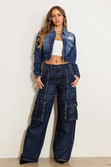 Cargo Pocket Wide Jeans - Brenlee The  Boutique 