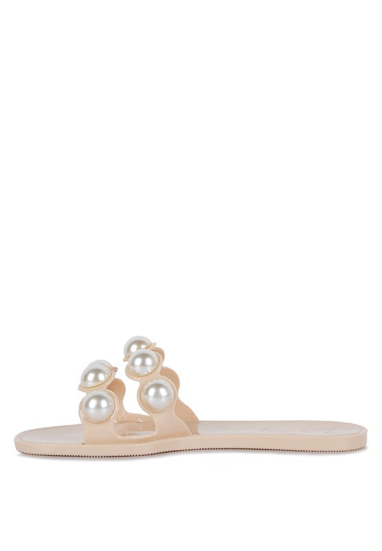 Pearla Faux Pearl Detail Jelly Flats - Brenlee The  Boutique 