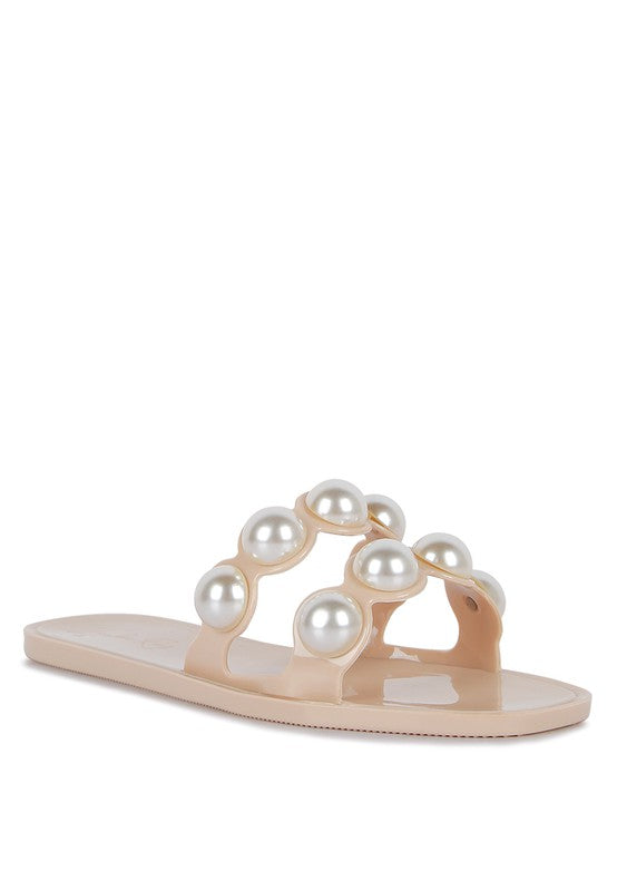 Pearla Faux Pearl Detail Jelly Flats - Brenlee The  Boutique 