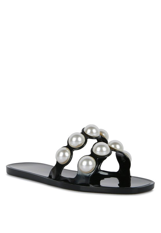 Pearla Faux Pearl Detail Jelly Flats - Brenlee The  Boutique 