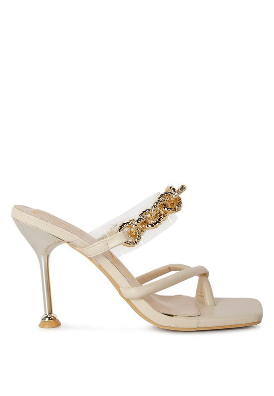 Social Bee Link Chain Embellished Heel Sandals - Brenlee The  Boutique 