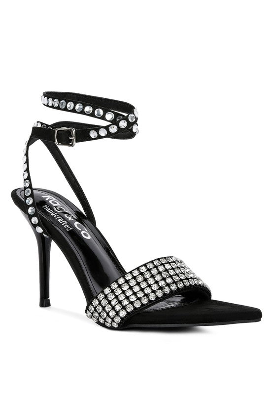 ZURIN Black High Heeled Diamante Sandals - Brenlee The  Boutique 