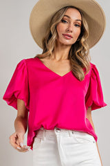 V-Neck Puff Sleeve Blouse Top