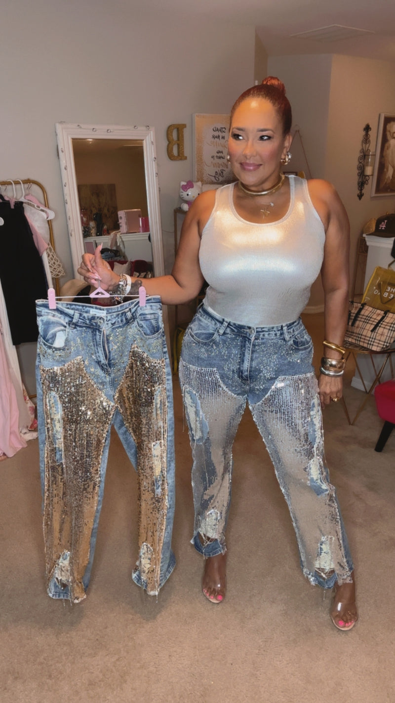 Brenlee’s gold & solver sequence jeans