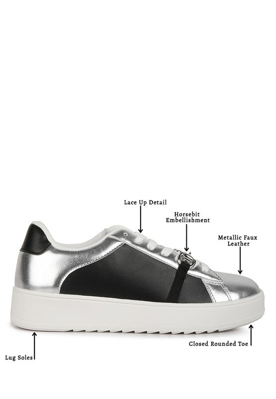 Nemo Contrasting Metallic Faux Leather Sneakers - Brenlee The  Boutique 