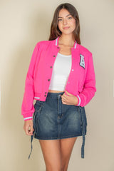 EZwear Letter Patched Crop Varsity Jacket - Brenlee The  Boutique 