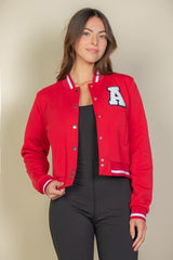 EZwear Letter Patched Crop Varsity Jacket - Brenlee The  Boutique 