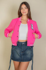 EZwear Letter Patched Crop Varsity Jacket - Brenlee The  Boutique 