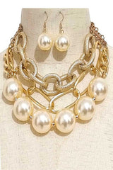 Oversize Pearls Chain Layered Statement Necklace