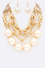 Oversize Pearls Chain Layered Statement Necklace