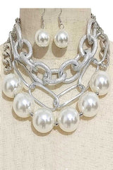 Oversize Pearls Chain Layered Statement Necklace