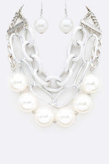 Oversize Pearls Chain Layered Statement Necklace