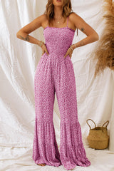 Smocked Printed Wide Strap Jumpsuit