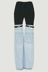 Patchwork Washed Jeans with Pockets