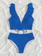 Ruffled V-Neck Sleeveless Two-Piece Swim Set