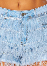 Feathers, trim denim shorts