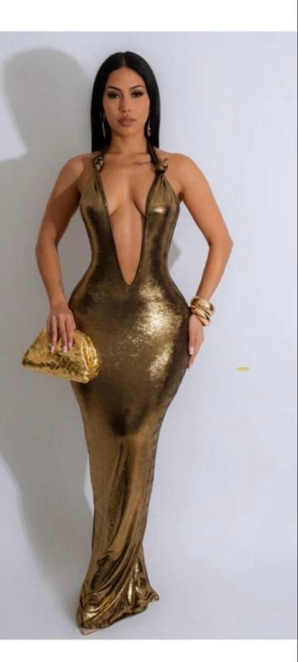 Gold Godess Maxi Dress - Brenlee The  Boutique 