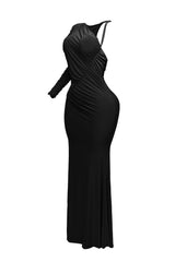 One sleeve open back ruched front detail maxi