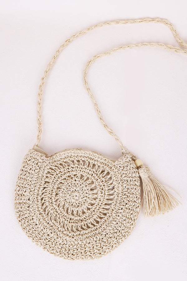 Tassel Straw Braided Strap Shoulder Bag