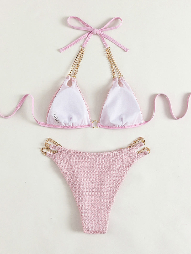 Chain Detail Halter Neck Bikini Set