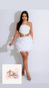 White Feather Glamour Dress - Brenlee The  Boutique 