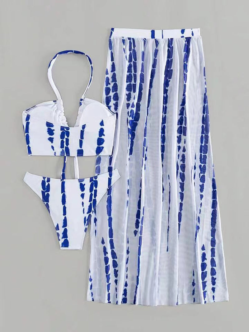 Printed Halter Neck Three-Piece Swim Set