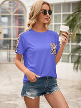 Ivy Lane Pocketed Leopard Round Neck Short Sleeve T-Shirt