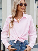 Striped Collared Neck Button Down Long Sleeve Shirt