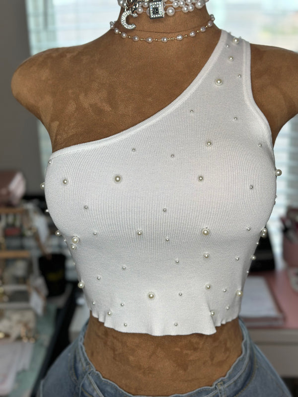 One Shoulder crop top with pearls