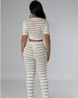 Crochet Crop Top & Waist Flare Pants Set