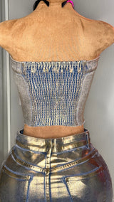 Golden Strapless Jean Top