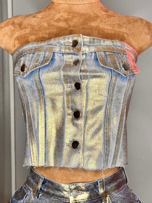 Golden Strapless Jean Top