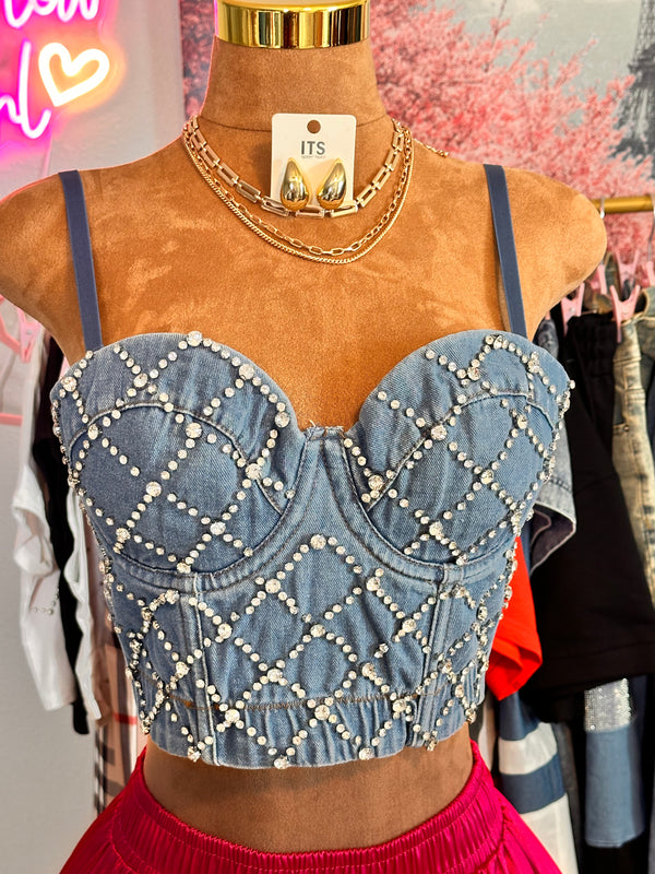 Demin Corset with Rhinestones