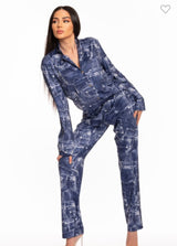 Leslie Denim Print Long Sleeves Pants Set