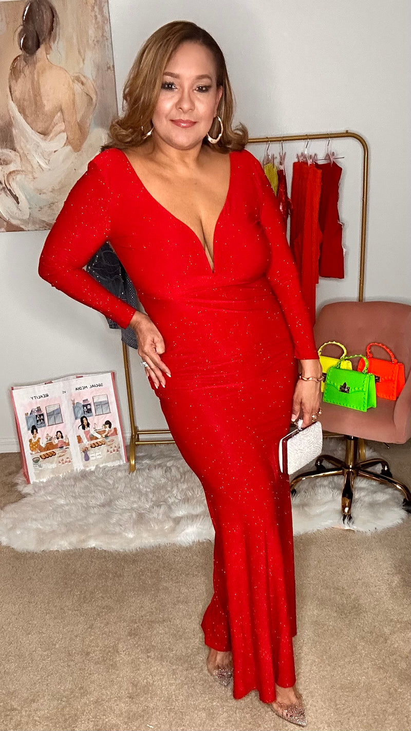 Lady In Red Maxi Dress - Brenlee The  Boutique 