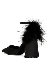 Palmetta Fur Detail Block Heel Sandals - Brenlee The  Boutique 