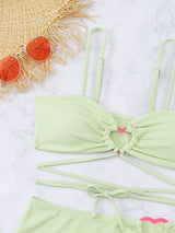 Cutout Spaghetti Strap Three-Piece Swim Set