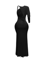 One sleeve open back ruched front detail maxi