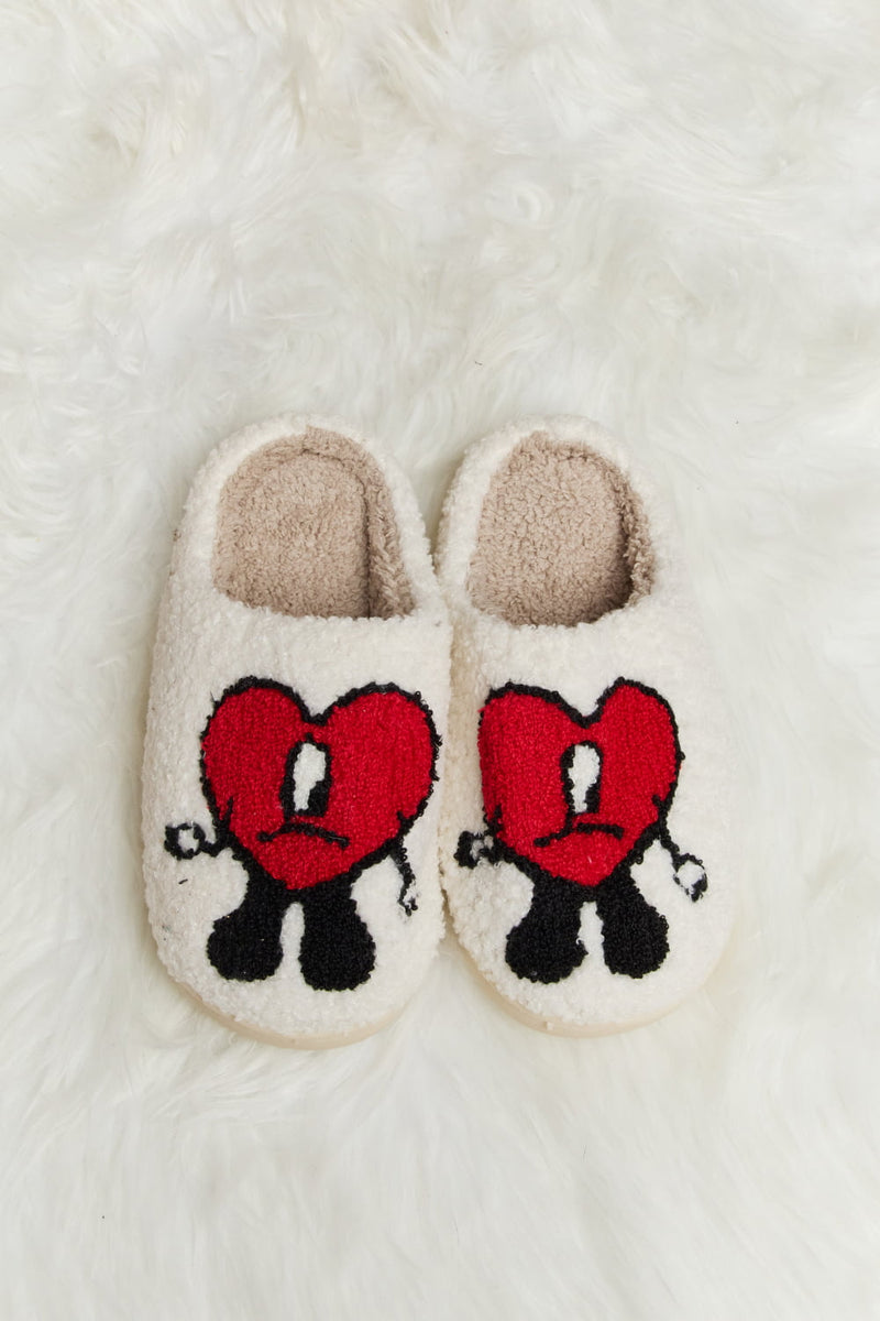 Bad Bunny Heart Print Plush Slippers