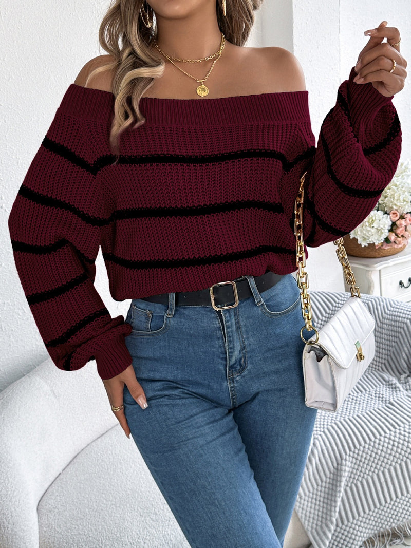 Striped Off-Shoulder Long Sleeve Sweater