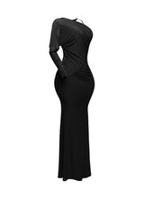 One sleeve open back ruched front detail maxi