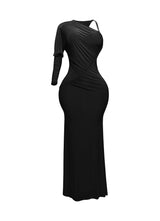 One sleeve open back ruched front detail maxi