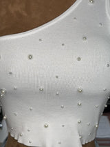 One Shoulder crop top with pearls